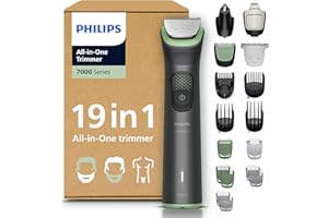 Philips Rifinitore All-in-one Multigroom Serie 7000 19 in 1 - Rifinitore per barba, capelli e corpo, lame autoaffilanti interamente in metallo, 26 impostazioni di lunghezza (0,5-20 mm), MG7962/30