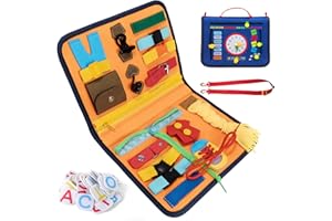 MCGMITT Felt Busy Board for Toddlers, Soft Sensory Activity Board for Fine Motor and Dressing Skills, Early Development Montessori Toys for 2/3/4/5 Years Olds with Alphabet and Numbers Patches (Navy)