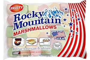 S&B Rocky Mountain Marshmallows Fruity, kolorowe, tradycyjne, amerykańskie słodycze do palenia przy ognisku, grillowania lub pieczenia, smak owocowy, 1 x 300 g