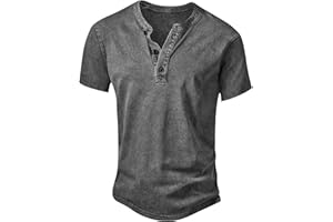 NITAGUT Men's Distressed Henley Shirts Vintage Short Sleeve T-Shirts Washed Cotton Casual V-Neck Button Tee Shirts,S-XXL