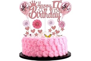JRZYHI Happy 17th Birthday Tortendeko mädchen 17. Geburtstag Hello 17 Cake Topper Rosegold Kuchen Topper 17 Kuchen Deko 17 Geburtstag junge Tortendeko 17 jahre mädchen Glitter Cake Topper für 17 Geburtstag