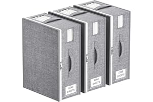 Lifewit Lot de 3 Grands Sacs Rangement Drap de Lit Pliables, Boite Parure de Lit avec 2 Fenêtres Transparentes et 1 Étiquette, Organisateur Drap, Range Housse Couette, Couverture, 40 × 30 × 15 cm