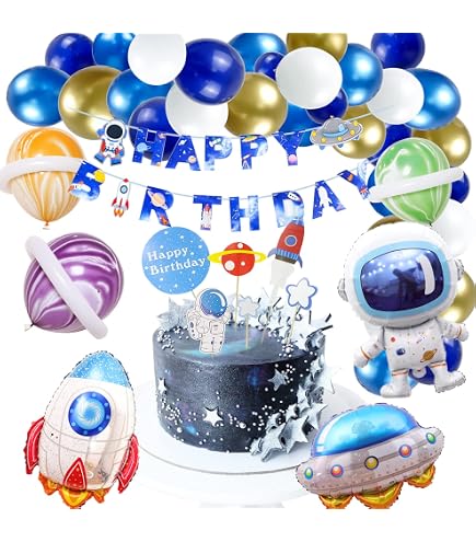 Astronaut Kindergeburtstag Dekoration – 25-teiliges Weltraum Ballon-Set Mit Rakete, Raumschiff & Happy Birthday Girlande (für 5 Jahre)