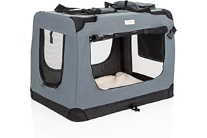 Fabric Dog Crate in Grey, M Size 70cm, Cat Pet Carrier by Cozy Pet Folding Transport Travel Cage Ideal for Dogs, Puppies, Cats, Rabbits, etc. FDC-M-GR