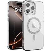 URUCHI iPhone 16 Pro Max ile Uyumlu Şeffaf Taşlı Mag-Safe Kılıf &ndash; Sert Mika Sararmaz Kılıf, N52 G&uuml;&ccedil;l&uuml; Mıknatıs, Bağımsız Tuşl