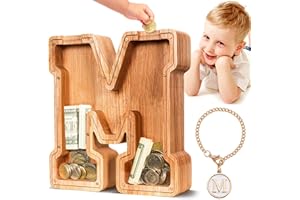 Summidate Spardose für Kinder Junge, Personalisiert Holz Großes Sparschwein, Unzerbrechliches Buchstabe A-Z Sparbüchse für Kinder Mädchen, Erwachsene, Geschenk&Dekoration