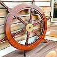 Bhartiya Handicrafts Ships Wheel for Home Décor Pirate Rustic Captain Boat Steering Wheel Nautical Style Brass Hub Wooden Handmade Wheel (18 Inch)