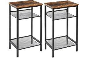YMYNY Set med 2 sidobord, sängbord med hyllor, telefonbord, industriell stil, justerbart nät, vardagsrum, sovrum, entré, kont