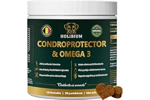 HOLIBIUM Condroprotector Perros y Omega 3 Perros,120 uds, Suplemento Natural 2 en 1, Protege Articulaciones y fortalece Cartilagos, Glucosamina, Condroitina, MSM, Colágeno, Ácido Hialurónico y Aceite de Krill