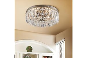 Bestier Antique Silver French Empire Crystal Semi Flush Mount Araña de iluminación Iluminación LED Lámpara de techo Lámpara para comedor Baño Dormitorio Sala de estar 4 bombillas E14 requeridas