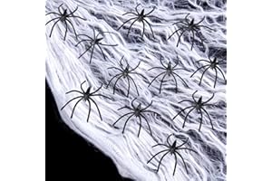 FFTANXS 1000sq ft Toile D'araignée Halloween,100g Halloween Toile Araignée avec 20 Araignée Halloween, Décoration Grand Toiles Toiles d'araignée Super Extensibles,Pour Halloween Decoration Exterieur Interieur