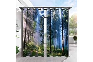 ANHOPE Natur Landschaft Nebel Wald Baum Outdoor Vorhänge mit Ösen Oben Wasserdicht Wetterfest Aussen Gardinen für Balkon Terrasse Garten Pergola Pavillon Außen Vorhang 2er Set B132 x H214 cm