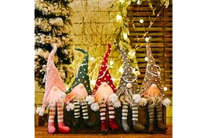 4-Pejiijar 5 Piezas Gnomo de Navidad Gnomo Navideñ Decoración con Luz LED Gnomos de Peluche Elfo Navideño Muñeco Gnomo de Santa para Decoración del árbol de Navidad Decoración Navideña
