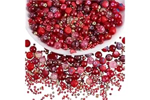 BEEFLYING Assorted Glass Beads for Jewelry Making - Crystal Glass Bulk Including 8mm Beads for DIY Jewelry Bracelet, Necklace, Earring Phone Lanyard & Crafts Accessories (Red)