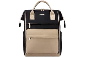 LOVEVOOK Sac a Dos Femme, 15,6 Pouces Imperméable pour Ordinateur Portable Elegant Antivol Avec Port de Charge USB & PC Compartiment pour Collège Voyage Loisir Travail Affaire, Kaki Noir