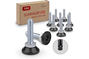 LouMaxx Vite di regolazione M10 – Piedini regolabili M10 x 30 mm – Set di 10 viti di regolazione