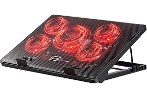 Kootek Laptop Cooling Pad, Laptop Cooler with 5 Quiet Fans for 12"-17" Computer PC Notebook Gaming Laptop Fan, Height Adjustable Laptop Cooling Stand Laptop Accessories, Red