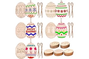 DUOJIN Decoraciones de Pascua de madera 50 piezas Adornos de Pascua de madera, huevos de Pascua de madera pintados a mano DIY para el hogar DIY Artesanía Decoración de Conejo de Pascua