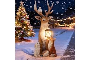 Shengruili Hirsch Deko mit LED Laterne,Weihnachtsdeko Aussen Figuren,Gartendeko Figuren Elch,Gartenfiguren&Gartenstatuen,Gartenfigur für Außen,LED Hirsch Tierskulptur
