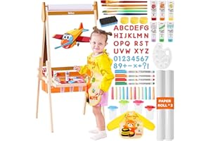 Belleur All-in-One Staffelei für Kinder mit 2 Papierrollen, Deluxe-Zubehör, Verstellbares Magnetisches Doppelseitiges Kindertafel mit Kreide und Magnet, Tafel für Kinder 2-8 Jahren