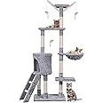 HOMIDEC Cat Tree, 145cm Cat Scratch Posts Multi-Level Stable Cat Climbing Tower Cat Activity Trees with Ladder, Indoor Pet Activity Furniture Play House for Kitty Kitten, Grey
