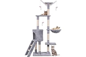 HOMIDEC Cat Tree, 145cm Cat Scratch Posts Multi-Level Stable Cat Climbing Tower Cat Activity Trees with Ladder, Indoor Pet Activity Furniture Play House for Kitty Kitten