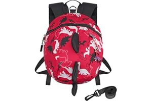 VReder Kids Dinosaur Backpack, New Enhanced Version Boys Girls Toddler Rucksack, Cartoon Safety Anti-Lost Strap Rucksack with Reins, for 1-6 Years Old Toddler (Red)