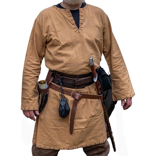 Duohropke Tunica Medievale Da Uomo Tunica LARP Knight Camicia Rock Robe - 4