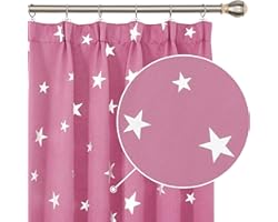 Deconovo Stars Foil Printed Thermal Insulated Curtains Pencil Pleated Blackout Curtains for Living Room 52 x 84 Inch Pink 2 P