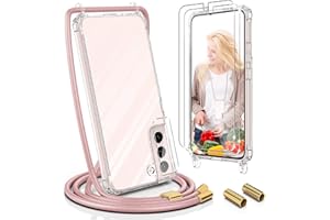 UYMO Funda con Cuerda para Samsung Galaxy S22 5G, Case para Silicona Anti-Caída con Cordón, Correa Colgante Ajustable Collar Correa de Cuello Cadena Cordón, con 2 Protector Pantalla, Oro Rosa