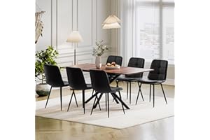 Luxstein Extendable Dining Table and Chairs Set of 6, Wood Grain Rectangular Table with Upholstered Faux Leather Chairs for Dining Room,Kitchen