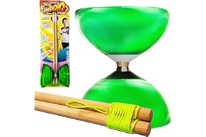 Koolbitz Children's Colour Diabolo with Light & Sound - LED Wooden Sticks Diablo String - Indoor/Outdoor Play Set - Juggling Toy for Kids' Fitness & Tricks (Green)