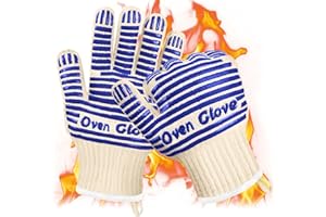 AUAUY Oven Mitts, Silicone Non-slip Knitted Gloves Pair, Heat Resistant up to 662°F / 350°C, for Baking, Grilling, Cooking, BBQ (Blue-27 cm)