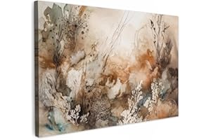 MuchoWow© Impression sur Toile Photo Peinture 120x80 cm Tableau Decoration Murale Chambre Salon Maison Deco Cuisine Abstrait - Beige - Peinture - Art - Nature - Fleurs