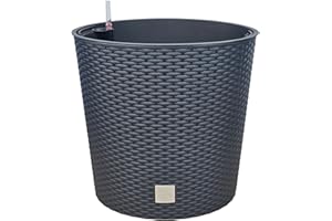 HappyFlower MultiProject Blumentopf Pflanzkübel inkl. Einsatz rund Rattan-Optik 4 Größen 4 Farben Übertöpfe (400, Schwarz)