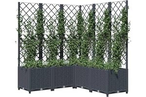 Keketa Garden Planter with Trellis Outdoor Entrance Balcony Patio Terrace Raised Bed Flower Box Climbing SuPolypropyleneort Plant Pot Dark Grey 120x120x136 cm Polypropylene