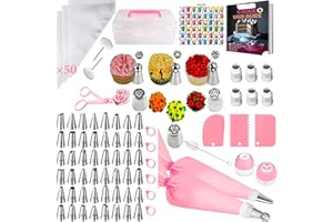 Fishoney Kit Pasticceria Professionale, Sacca Posh, Sac a Poche professionali, Set Pasticceria, Accessori Pasticceria, Kit Torte, Cake Design, Kit per Dolci,Beccucci Russi per Pasticceria(129Pcs)