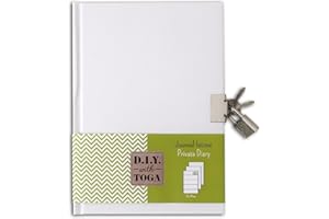 DRAEGER PARIS 1886 Toga by Journal Intime DIY à Décorer - 180 Pages Lignées + Protège-Carnet + Cadenas avec 2 Clés - Idéal Do It Yourself & Scrapbooking - Format 13x18 cm Blanc