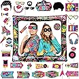POPOYU 80s Retro Party Inflatable Photo Booth with 40Pcs Photo Booth Props Selfie Picture Frame for 1980s Disco Party,Kids Party Game Accessories,Giant Props Frame Celebration Blow Up Party Props