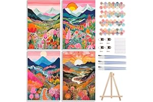 GHHKUD Pintar por Numeros Adultos, Pack 4 Kit de Pintura por Números, con Pinceles, Pigmento Acrílico, Pintura de Dibujo DIY, Paint by Numbers Kit 20X30CM, Paisajes Naturales Abstractos