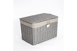 green leaves Large Wicker Basket with Lid with Liner Trunk Baby Nursery Toys Blanket Storage Chest Basket (Grey, Small)