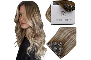 RUNATURE Extensiones de Clip de Pelo Natural Balayage Marrón a Castaño Claro con Rubio 50cm 7 Piezas 120g Extensiones Pelo Natural Clip 50 cm #3/8/22