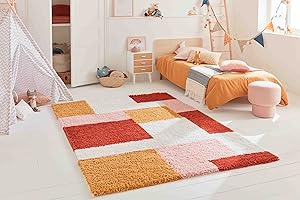 Nazar Tapis Salon Chambre Enfant, Shaggy, Tapis Berbere, Motif Azteque, Multicolore, Poil Long Doux, Tapis Chambre, Tapis Chambre, Tapis Bébé, Tapis Chambre Bébé, Tapis Doux (120x160 cm, 139 Terra)