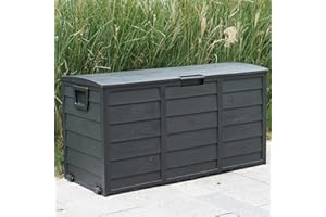 Gr8 Garden 300 Litre Black Plastic Storage Box Lid Patio Shed Utility Cushion Chest Wooden Fence Panel Effect Large Truck Indoor Outdoor Furniture