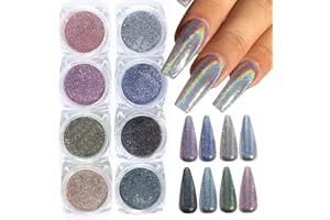 GZSYY Nagel Glitzer Nagel Pulver Nail Powder 8 Boxen Laser Holographic Nail Powder Chamäleon Pigment Nail Art Pailletten für Nagel Kunst Dekoration