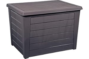 EDA - Coffre de Jardin Baya 160 L - Décor Bois - Rangement Extérieur - Anti-UV - Couvercle clipsable - Gris Anthracite - 72,5 x 54,2 x 51 cm