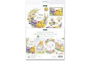 Katy Sue Designs Spring & Easter Die-Cut Decoupage Sheets. A Pack of 12 Sheets of Die Cuts for Card Making Supplies with Daffodils, Flowers, Easter Bunnies, & Chicks