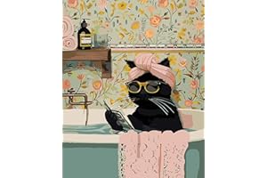 Fokenzary Peinture à l'huile par numéros avec pinceaux et peintures acryliques, sans cadre, motif chat noir, pour adultes débutants (40 x 50 cm)