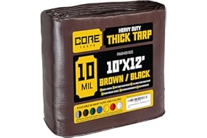 Core Tarps telo impermeabile esterno(190 g/m2|10′ X 12′ | 3m X 3.65m,Marrone/Nero)10 Mil protective tarpaulin | tent cover | Telo con occhielli resistente ai raggi, UV, antistrappo.