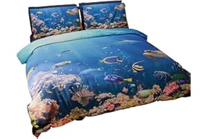 PETTI Artigiani Italiani - Set Copripiumino Una piazza e mezza 200x200 cm (1 Federa 50x80 cm Inclusa), Parure Copripiumino Morbida Microfibra con Stampa Digitale - Made in Italy - Acquario